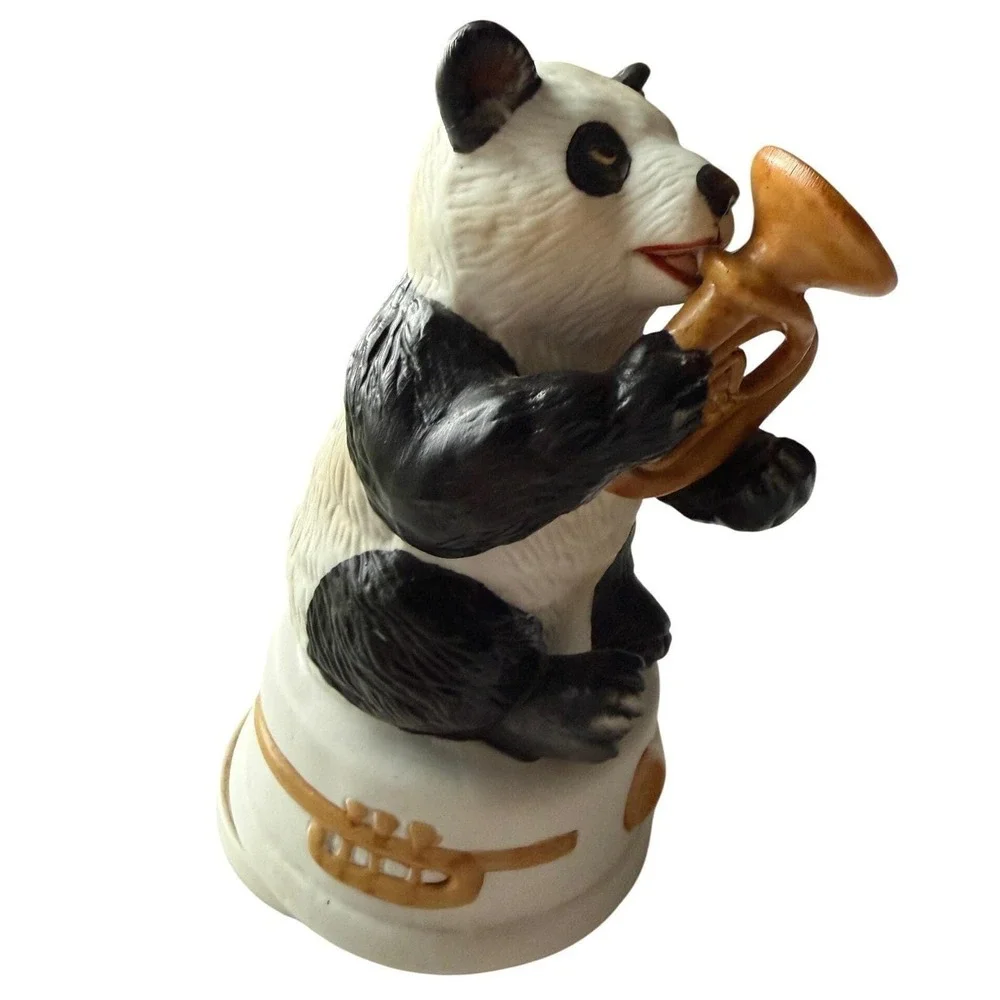 Vintage Panda Trumpet Wind-Up Musical Figurine Spins‎ Plays Melody 1980s Japan